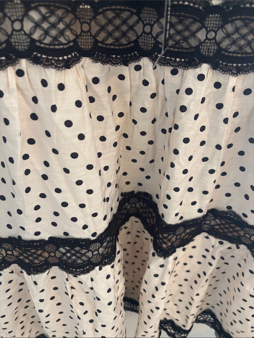 Express Ivory Mini Dress with Black Polka Dots & Lace Trim - Picture 2 of 3
